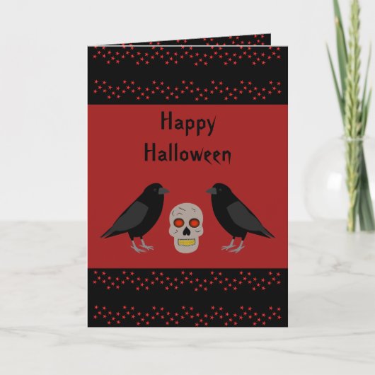 Gothic Skull and Guardian Ravens Halloween Custom Kaart (Voorkant)