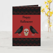 Gothic Skull and Guardian Ravens Halloween Custom Kaart (Gele Bloem)