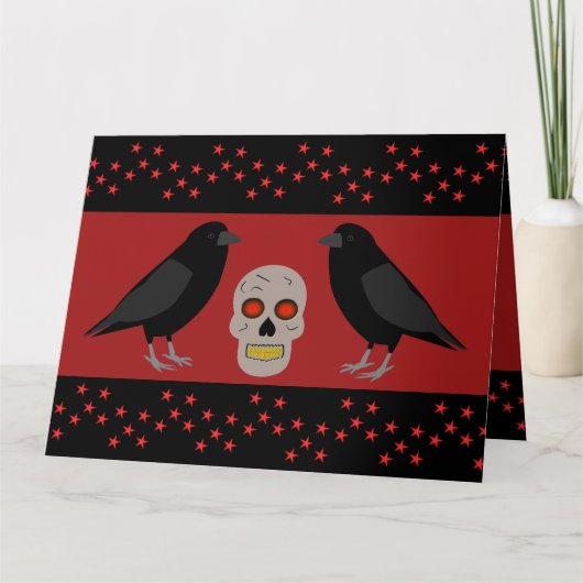 Gothic Skull and Guardian Ravens Halloween Custom Kaart (Voorkant)