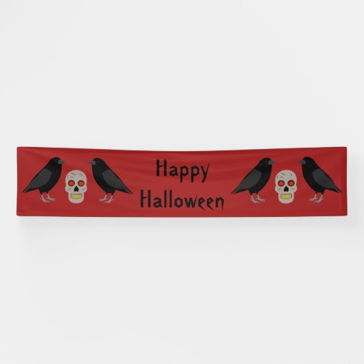 Gothic Skull and Guardian Ravens Halloween Custom Spandoek (Horizontaal)