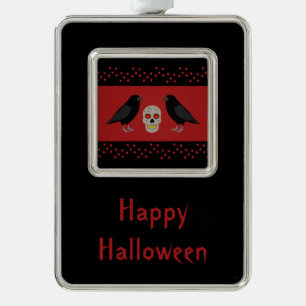 Gothic Skull and Guardian Ravens Halloween Custom Verzilverd Omlijst Ornament