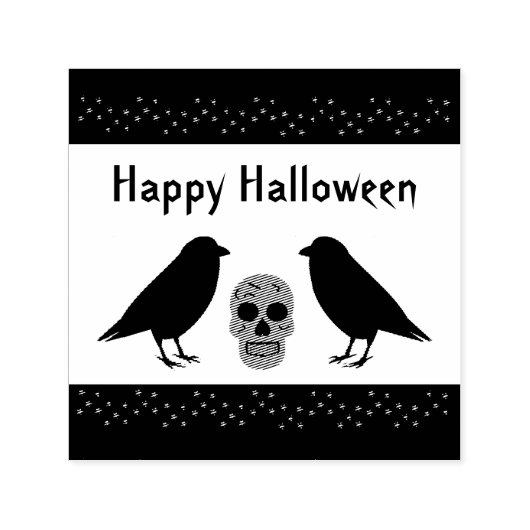 Gothic Skull and Guardian Ravens Halloween Custom Zelfinktende Stempel (Design)