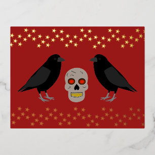 Gothic Skull and Guardian Ravens Halloween Folie Feestdagen Briefkaart