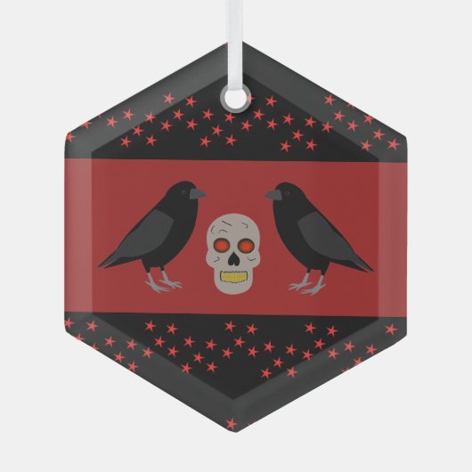Gothic Skull and Guardian Ravens Halloween Glas Ornament (Voorkant)