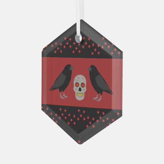 Gothic Skull and Guardian Ravens Halloween Glas Ornament (Voorkant links)