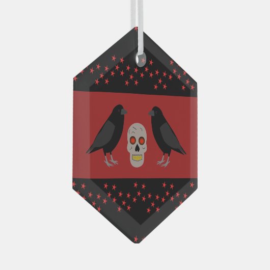 Gothic Skull and Guardian Ravens Halloween Glas Ornament (Voorkant Rechts)