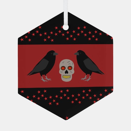 Gothic Skull and Guardian Ravens Halloween Glas Ornament (Achterkant)