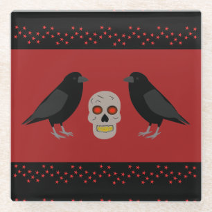 Gothic Skull and Guardian Ravens Halloween Glazen Onderzetter