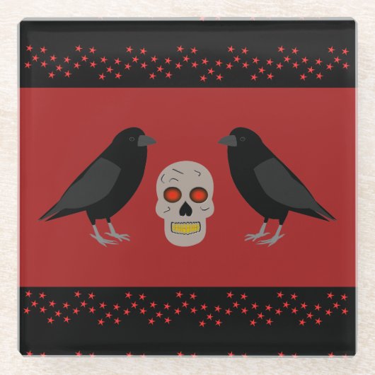 Gothic Skull and Guardian Ravens Halloween Glazen Onderzetter (Voorkant)