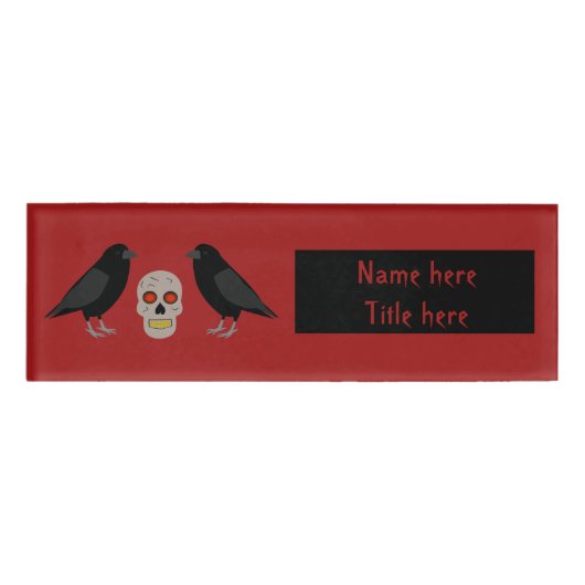 Gothic Skull and Guardian Ravens Halloween Naambadge (Voorkant)