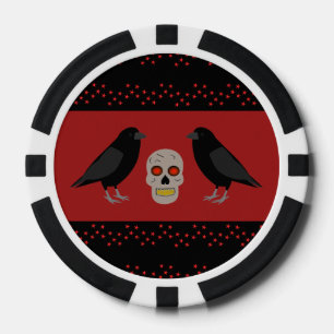 Gothic Skull and Guardian Ravens Halloween Poker Chips