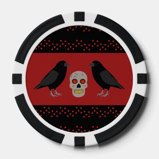 Gothic Skull and Guardian Ravens Halloween Poker Chips (Voorkant)