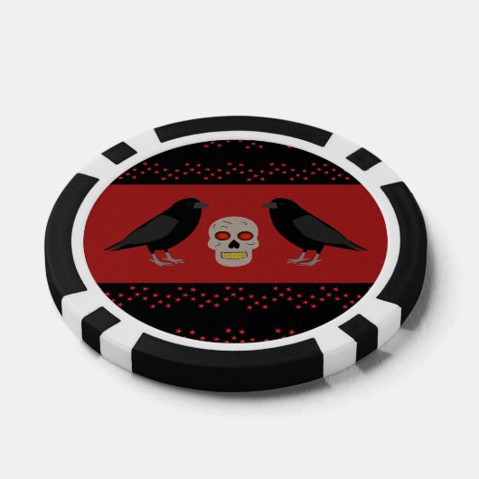Gothic Skull and Guardian Ravens Halloween Poker Chips (Enkel)