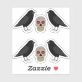 Gothic Skull and Guardian Ravens Halloween Sticker (Vel)