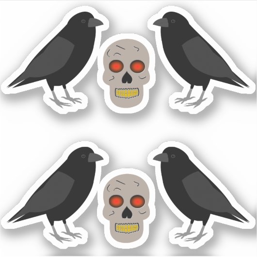 Gothic Skull and Guardian Ravens Halloween Sticker (Voorkant)