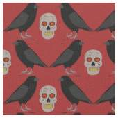 Gothic Skull and Guardian Ravens Halloween Stof (Close Up)