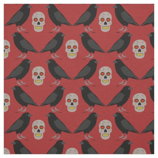 Gothic Skull and Guardian Ravens Halloween Stof (Swatch)
