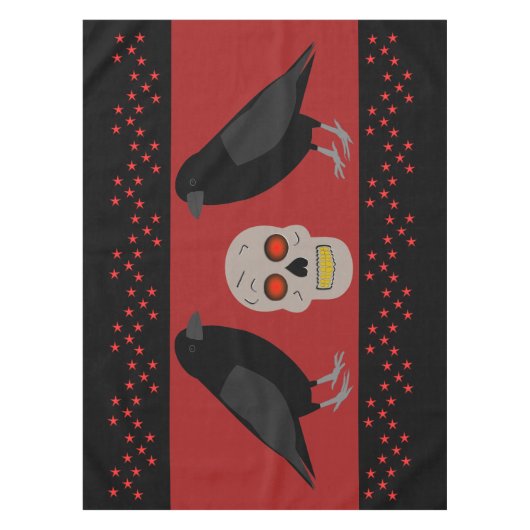 Gothic Skull and Guardian Ravens Halloween Tafelkleed (Voorkant)