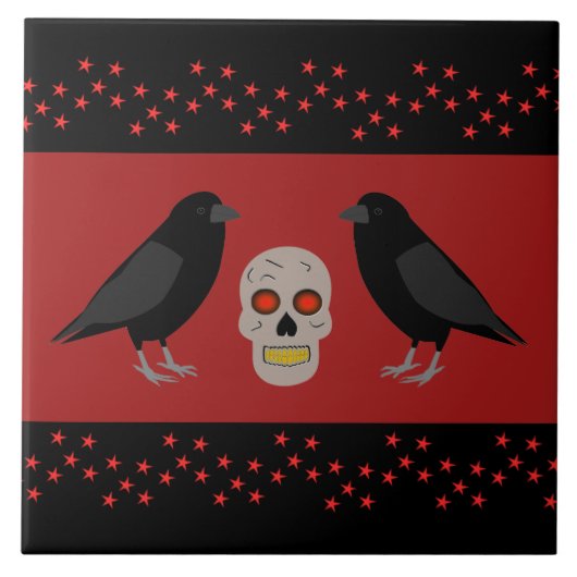 Gothic Skull and Guardian Ravens Halloween Tegeltje (Voorkant)