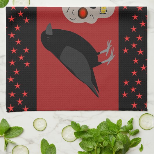 Gothic Skull and Guardian Ravens Halloween Theedoek (Gevouwen)