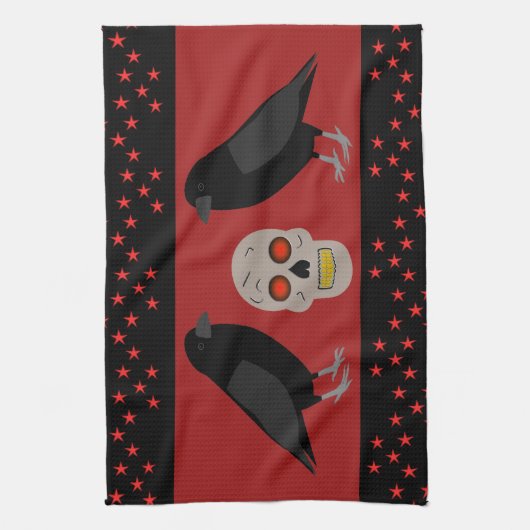 Gothic Skull and Guardian Ravens Halloween Theedoek (Verticaal)