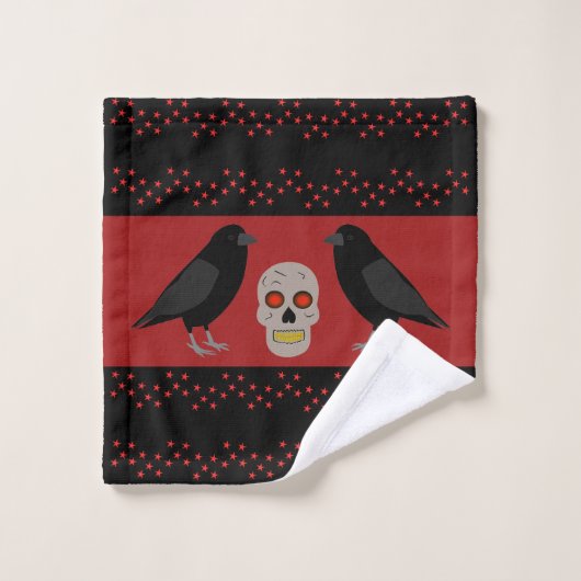 Gothic Skull and Guardian Ravens Halloween Washandje (Wasdoekje)