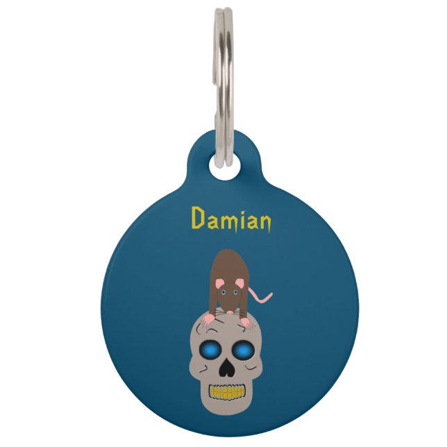 Gothic Skull and Rat Halloween Custom Huisdierpenning (Voorkant)