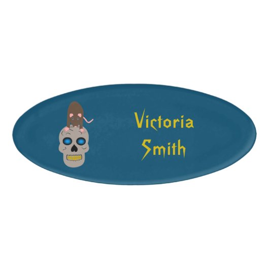 Gothic Skull and Rat Halloween Custom Naambadge (Voorkant)