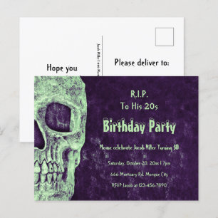 Gothic Skull Birthday Paars Green RIP naar zijn tw Uitnodiging Briefkaart