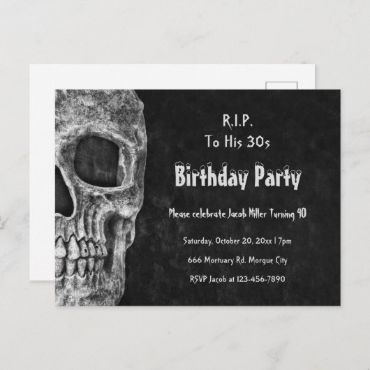 Gothic Skull Birthday Party RIP naar zijn 30s Uitnodiging Briefkaart (Voorkant / Achterkant)