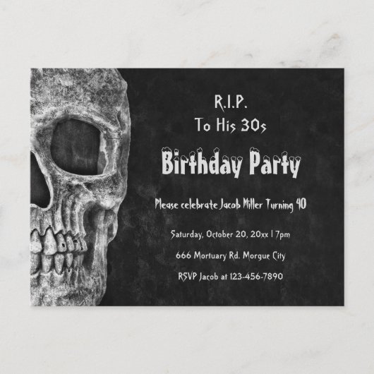 Gothic Skull Birthday Party RIP naar zijn 30s Uitnodiging Briefkaart