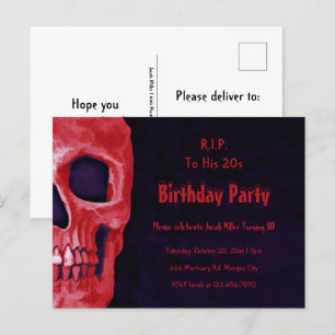 Gothic Skull Birthday Red Black RIP naar zijn 20 Uitnodiging Briefkaart