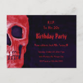 Gothic Skull Birthday Red Black RIP naar zijn 20 Uitnodiging Briefkaart (Voorkant)