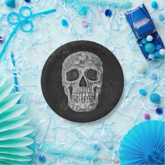 Gothic Skull Black en White Grunge Cool Papieren Bordje (Feest)