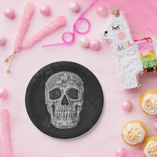 Gothic Skull Black en White Grunge Cool Papieren Bordje (Feest)