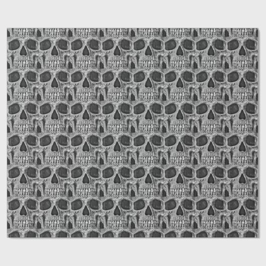 Gothic Skull Black en White Grunge Cool Pattern Cadeaupapier (Vlak)