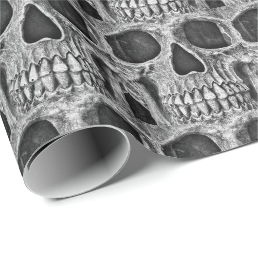 Gothic Skull Black en White Grunge Cool Pattern Cadeaupapier (Rol Hoek)