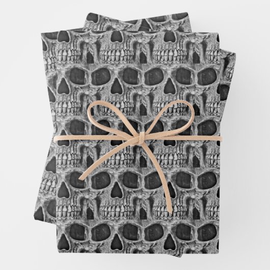 Gothic Skull Black en White Grunge Cool Pattern Inpakpapier Vel (In situ)