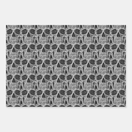 Gothic Skull Black en White Grunge Cool Pattern Inpakpapier Vel (Voorkant)