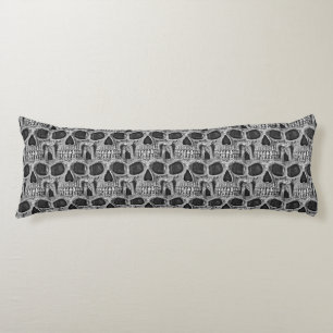 Gothic Skull Black en White Grunge Cool Pattern Lichaamskussen