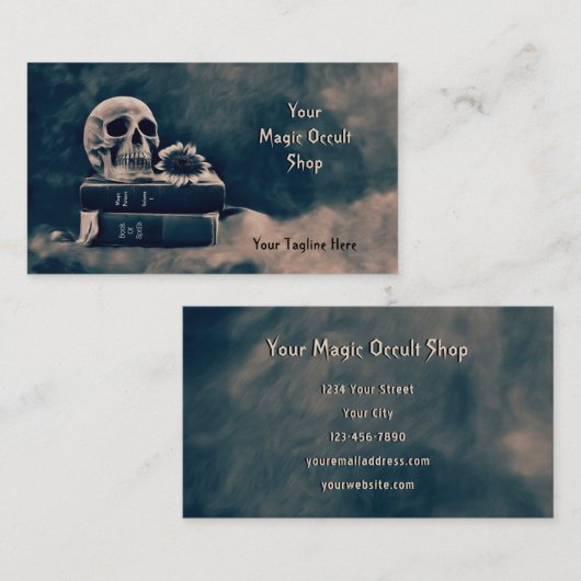 Gothic Skull  Black Grey Old Magic Books Visitekaartje (Voorkant / Achterkant)