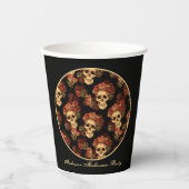 Gothic Skull Black Red Rose Crown Halloween Party Papieren Bekers (Voorkant)