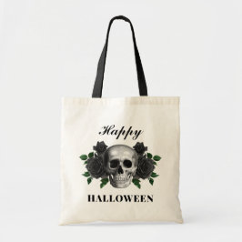 Gothic Skull & Black Rozen Happy Halloween Tote Bag