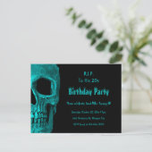 Gothic Skull Blauwgroen Black Birthday RIP naar zi Uitnodiging Briefkaart (Staand voorkant)