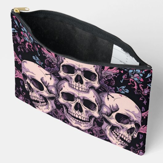 Gothic Skull & Bloom Accessory Pouch  Etui (Open)