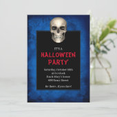 Gothic Skull Blue Grunge Halloween Party Kaart (Staand voorkant)