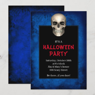 Gothic Skull Blue Grunge Halloween Party Kaart
