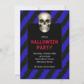Gothic Skull Blue Stripe Halloween Party Kaart (Voorkant)