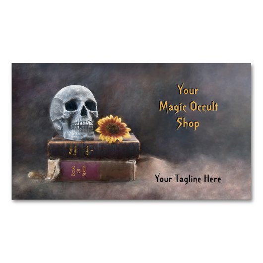 Gothic Skull  Books Yellow Sunflower Magic Magnetisch Visitekaartje (Voorkant)