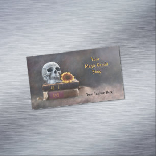 Gothic Skull  Books Yellow Sunflower Magic Magnetisch Visitekaartje